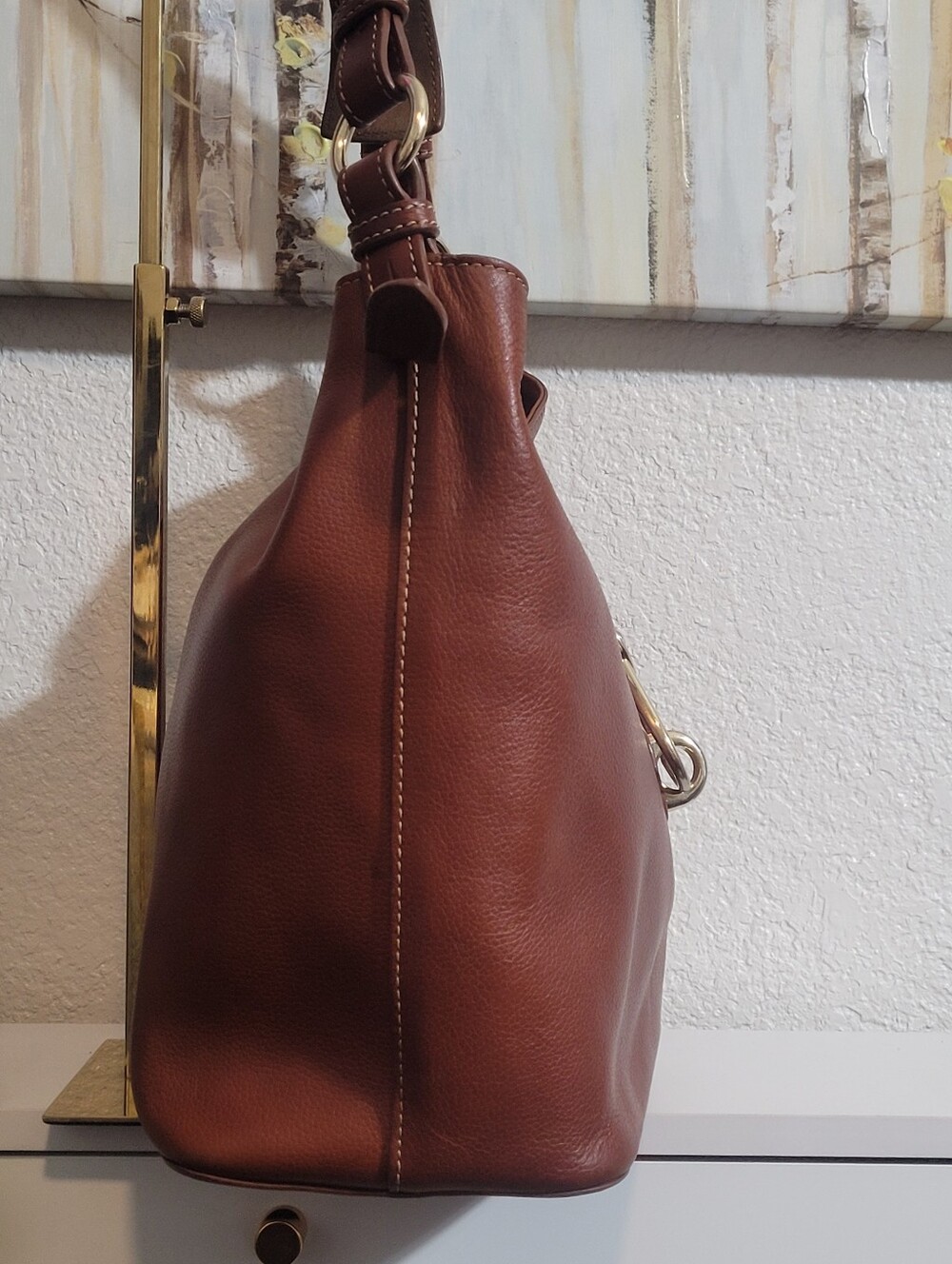 Dooney & Bourke Chestnut Brown Leather Shoulder Bag with Polished Hardware - Picture 4 of 15